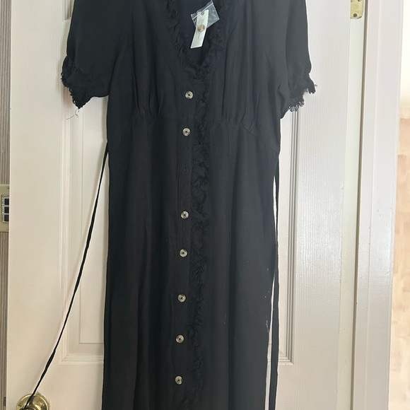 Pilcro Black Midi Dress with Button Detail - Picture 1 of 3